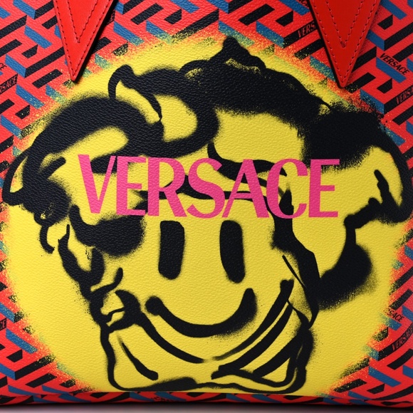 Versace La Greca Smile Signature Shopper Tote Blue Red - Picture 3 of 4